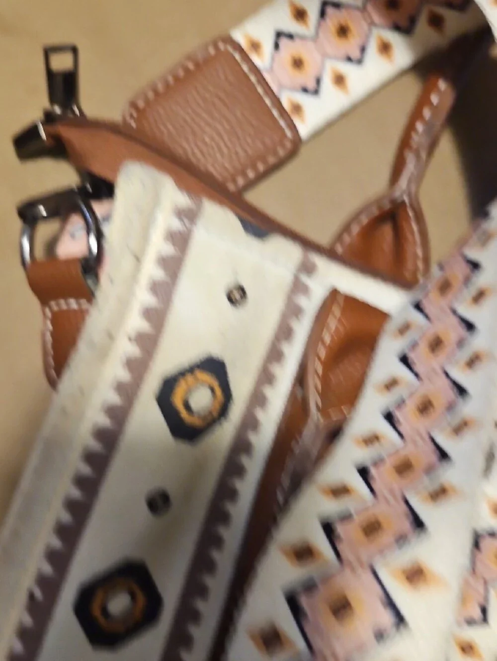 Aztec-Print Brown & Cream Satchel with Pink Accents